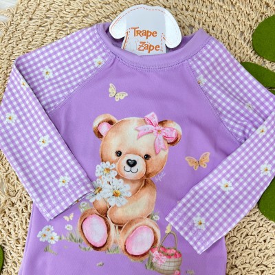  Verão 24/25 - Praia Blusa Ursinha com Proteção FPS 50 e Calcinha Borboleta - Lilás